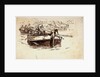 Barges on a river with bridge in the background by William Lionel Wyllie