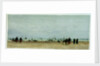 Beach scene with figures, donkey and cart, and small sailing vessels in the sea by William Lionel Wyllie