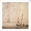 Weyschuit and other shipping near a rocky coast by Willem van de Velde the Elder