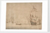 A flagship becalmed firing a salute by Willem Van de Velde the Younger