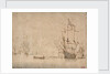 A flagship becalmed firing a salute by Willem Van de Velde the Younger