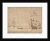 A flagship becalmed firing a salute by Willem Van de Velde the Younger