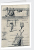 Studies of gun ports and four part block of an East Indiaman and a brig seen from ahead with lower yards cockbilled by Edward William Cooke