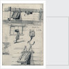 Studies of gun ports and four part block of an East Indiaman and a brig seen from ahead with lower yards cockbilled by Edward William Cooke