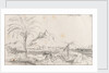 A rough sketch of a harbour with a mule working a well, and a hill and castle behind, possibly Alicante by Edward William Cooke