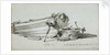 A coble on the beach at Yarmouth, starboard bow, with dan buoys and a fishing line tug by Edward William Cooke