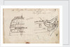 Annotated sketches of the stern, bow and figurehead of the Indiaman Houghton with inscription (on reverse) by Thomas Luny
