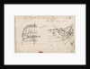 Annotated sketches of the stern, bow and figurehead of the Indiaman Houghton with inscription (on reverse) by Thomas Luny