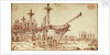 Dockyard scene showing various large docked sailing vessels by Henry Moses