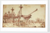 Dockyard scene showing various large docked sailing vessels by Henry Moses