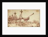 Dockyard scene showing various large docked sailing vessels by Henry Moses
