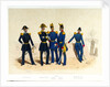 The midshipman, frigate captain, Naval artillery captain and infantry lieutenant, and Lieutenant of the Marine Engineer Corps standing in a portside scene by Franz Gerasch