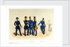The midshipman, frigate captain, Naval artillery captain and infantry lieutenant, and Lieutenant of the Marine Engineer Corps standing in a portside scene by Franz Gerasch