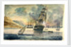British man of war in a Mediterranean anchorage by D. Tandy