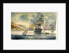 British man of war in a Mediterranean anchorage by D. Tandy