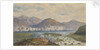 The China War 1857. Junk fleet against mountainous background. Boats pulling in river at right by Thomas Goldsworth Dutton