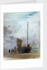 Beached fishing boat unloading into a cart, with figures by William Lionel Wyllie