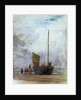Beached fishing boat unloading into a cart, with figures by William Lionel Wyllie