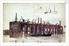 Jetty of Beckton Gasworks with very rough sketch of a ship and a tug by William Lionel Wyllie