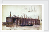 Jetty of Beckton Gasworks with very rough sketch of a ship and a tug by William Lionel Wyllie