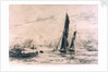 Barge and other craft on the river. 2. Trial proof by William Lionel Wyllie