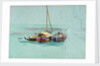 Sketch of three sailing vessels with cargo, moored alongside a larger vessel by John Fraser