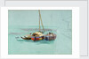Sketch of three sailing vessels with cargo, moored alongside a larger vessel by John Fraser
