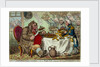 John Bull taking a Luncheon:  - or - British Cooks, cramming Old Grumble-Gizzard, with Bonne-Chere by James Gillray