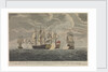 The brave Captain Tyrrel in the 'Buckingham' of 66 guns & 472 men defeating the 'Florissant', 'Aigrette' & 'Atlante', three French Ships of War, the 3rd of November 1758 by Francis Swaine
