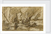 Galleys in a Mediterranean harbour by Italian School
