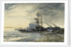 Fishing boats on the seashore by Jules Achille Noel