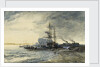 Fishing boats on the seashore by Jules Achille Noel