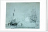 A fishing vessel ashore with fishermen casting a net by Samuel Scott