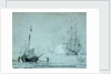 A fishing vessel ashore with fishermen casting a net by Samuel Scott