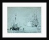 A fishing vessel ashore with fishermen casting a net by Samuel Scott