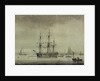 A merchant ship at anchor by unknown