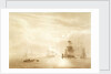 Shipping becalmed off a port by moonlight by John Christian Schetky