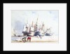Beached trading vessels and fishermen with block and tackle in foreground, Swansea by Richard Calvert Jones