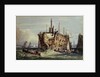 Convicts being rowed out to a prison hulk on the Thames by George Cooke