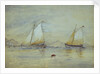 Two sailing craft off a shore by Lady Emily Frances Phipps Hornby