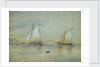 Two sailing craft off a shore by Lady Emily Frances Phipps Hornby