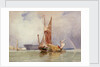 Hay barge and men of war on the Medway, 1833 by Edward William Cooke