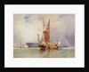 Hay barge and men of war on the Medway, 1833 by Edward William Cooke