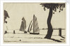 Sailing vessels near a river bank with a tree by John Everett