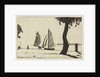 Sailing vessels near a river bank with a tree by John Everett