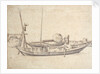 Weyschuits made fast to some stakes, on which boots are drying by Willem van de Velde the Elder