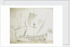 A Guinea merchant ship drying sails by Willem Van de Velde the Younger