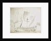 A Guinea merchant ship drying sails by Willem Van de Velde the Younger