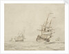 A Dutch flagship shortening sail by Willem Van de Velde the Younger