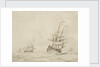 A Dutch flagship shortening sail by Willem Van de Velde the Younger